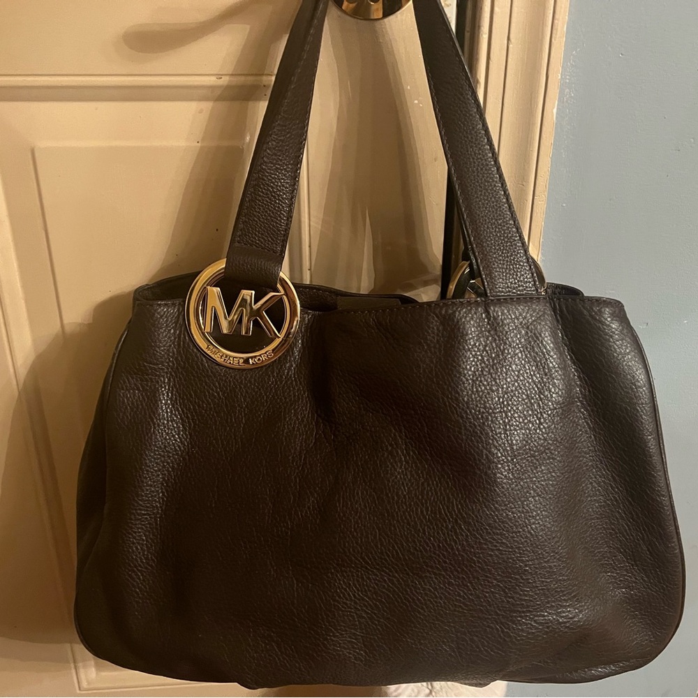Michael Kors Dark Brown Shoulder Bag with Gold Logo
